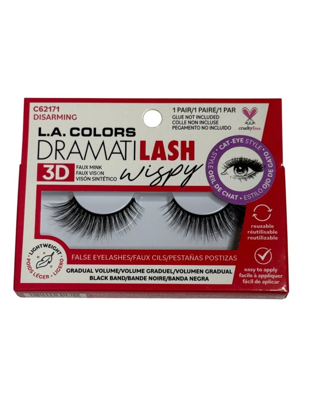 LA Colors DramatiLash Disarming 3D Faux Mink Wispy Lashes Reusable Glam